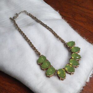 Vintage Natasha Gold Tone Necklace With Green Teardrop Stones Designer Fashion